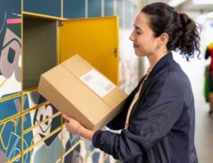 Image showing woman using parcel lockers at a train station