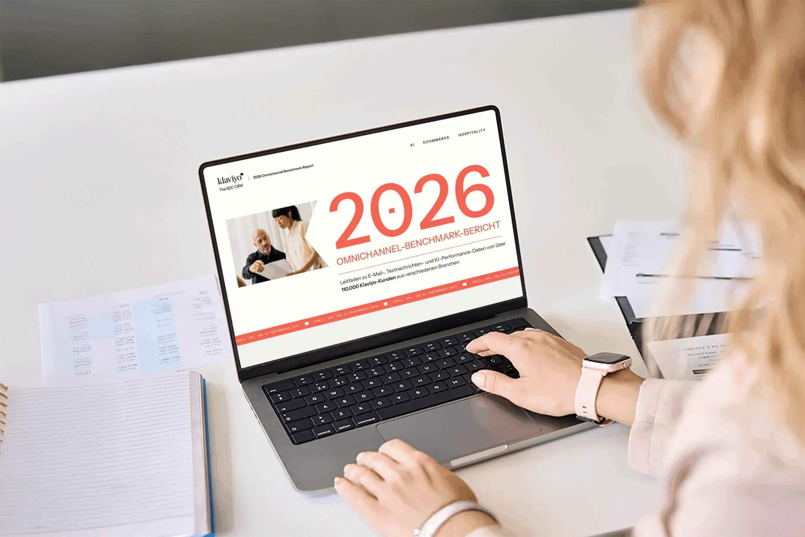 Women exploring email marketing benchmarks report by Klaviyo