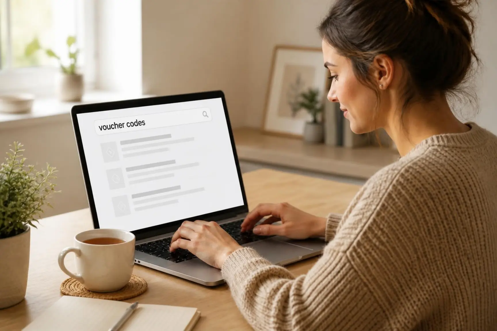 Woman looking for voucher codes which are good discount strategy in e-commerce