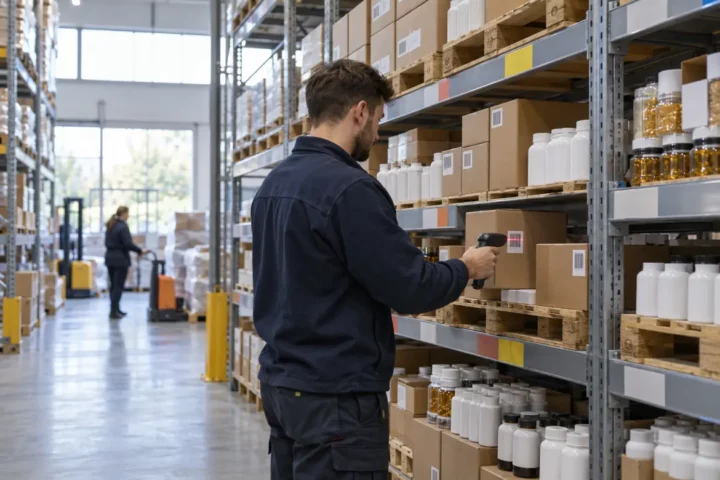 The man packing supplements in a warehouse